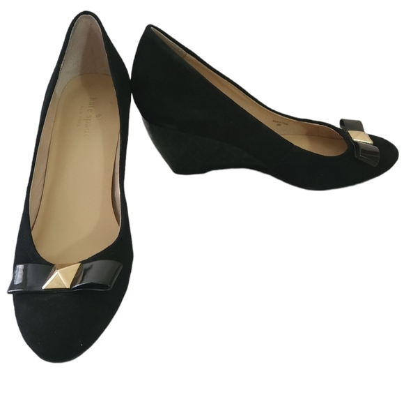 kate spade Shoes - Kate Spade Mania Suede Bow Wedges Size 9